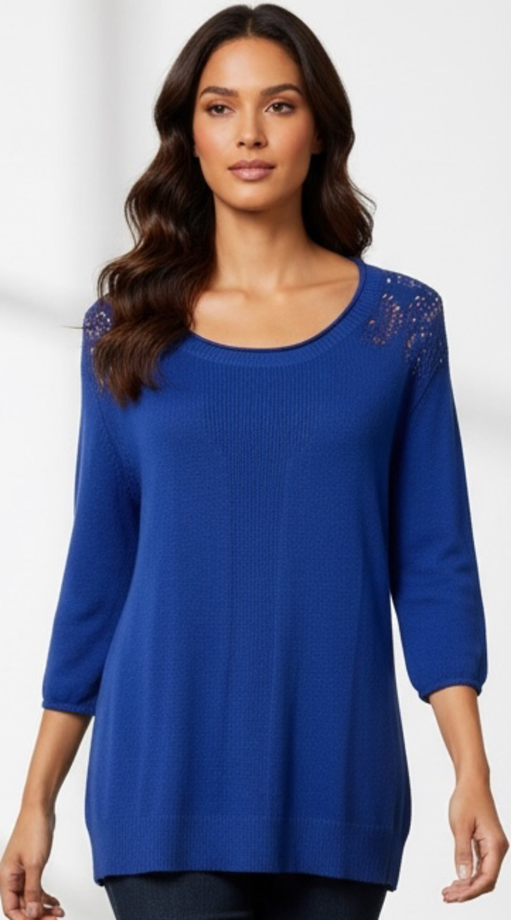 DKNY Jeans Royal Blue Knit Tunic Top with Eyelet Shoulder Detail